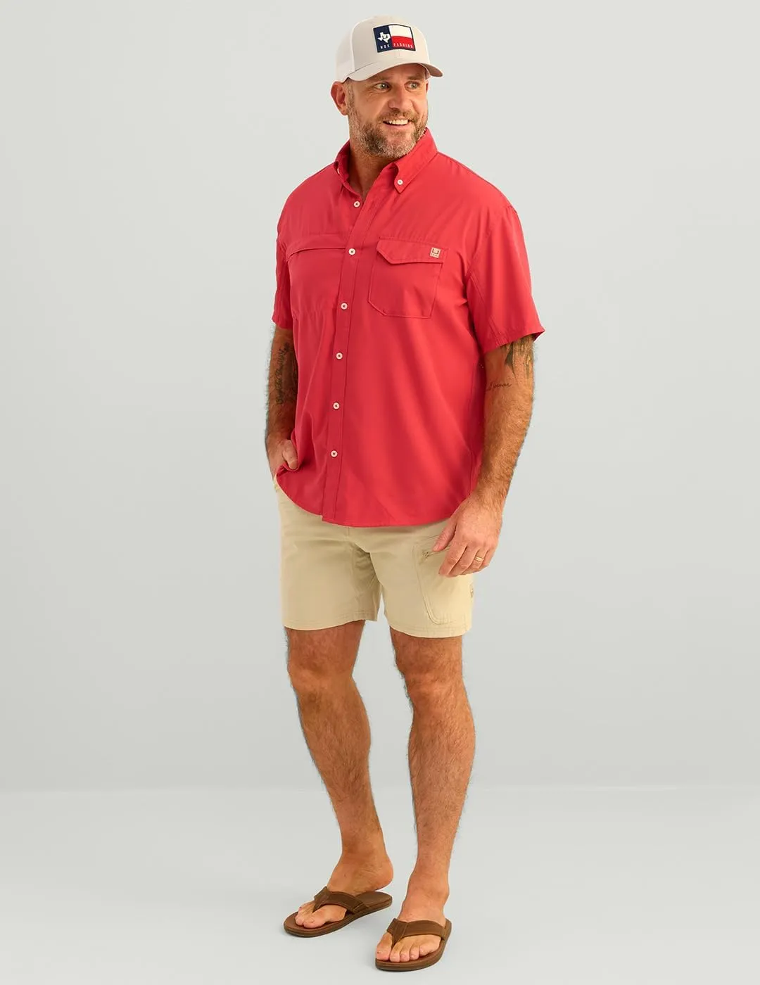 HUK Tide Point Solid Short Sleeve Shirt, Button Down for Men