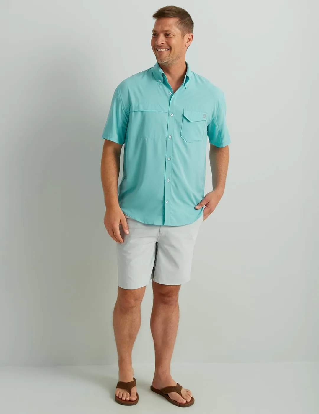 HUK Tide Point Solid Short Sleeve Shirt, Button Down for Men