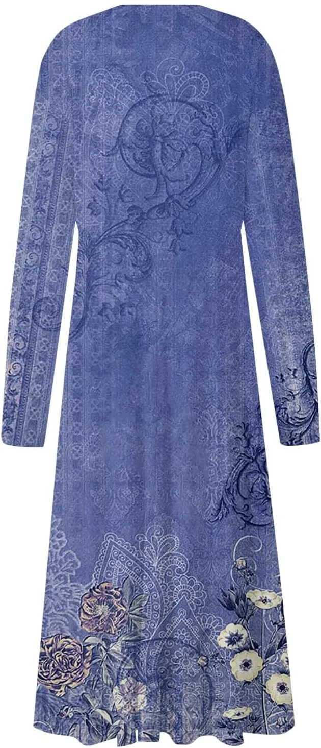 HXHYQKP Women's Formal Dresses Birthday Gifts for Women Boho Dress Long Sleeve Wrap V Neck Ruffle Belted Maxi Dresse
