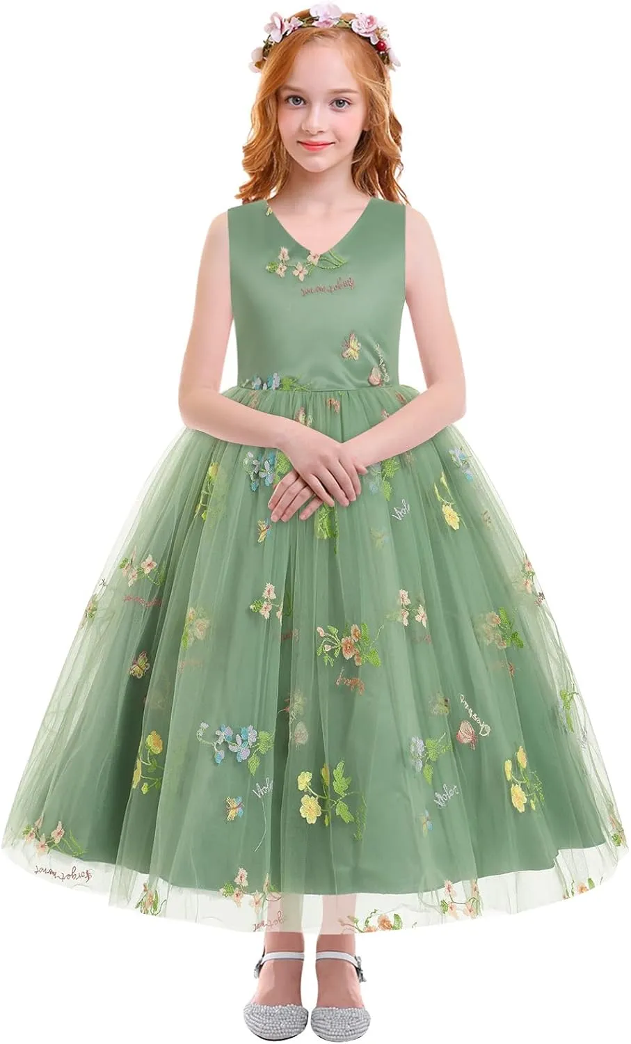 IBTOM CASTLE Flower Girls Tutu Dress Kids Embroidered Wedding Bridesmaid Dress Girl Pirncess Birthday Party Dress Ball Gown