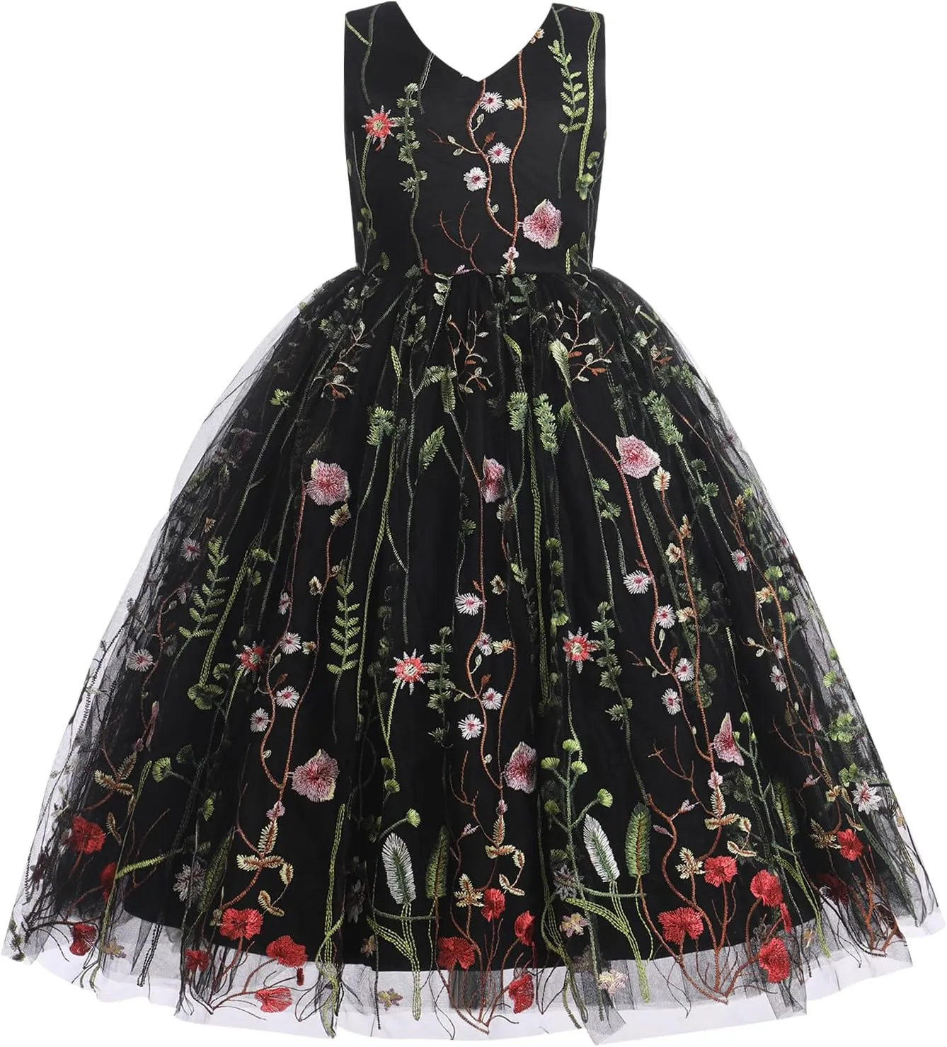 IBTOM CASTLE Flower Girls Tutu Dress Kids Embroidered Wedding Bridesmaid Dress Girl Pirncess Birthday Party Dress Ball Gown