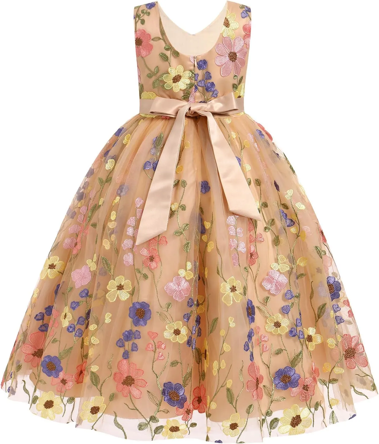 IBTOM CASTLE Flower Girls Tutu Dress Kids Embroidered Wedding Bridesmaid Dress Girl Pirncess Birthday Party Dress Ball Gown