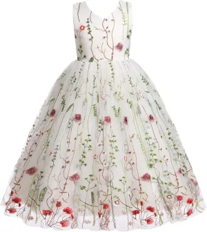 IBTOM CASTLE Flower Girls Tutu Dress Kids Embroidered Wedding Bridesmaid Dress Girl Pirncess Birthday Party Dress Ball Gown