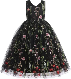 IBTOM CASTLE Flower Girls Tutu Dress Kids Embroidered Wedding Bridesmaid Dress Girl Pirncess Birthday Party Dress Ball Gown