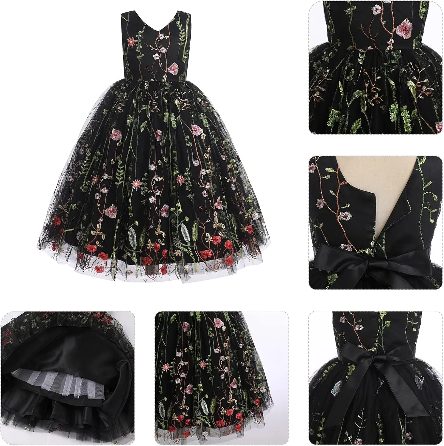 IBTOM CASTLE Flower Girls Tutu Dress Kids Embroidered Wedding Bridesmaid Dress Girl Pirncess Birthday Party Dress Ball Gown