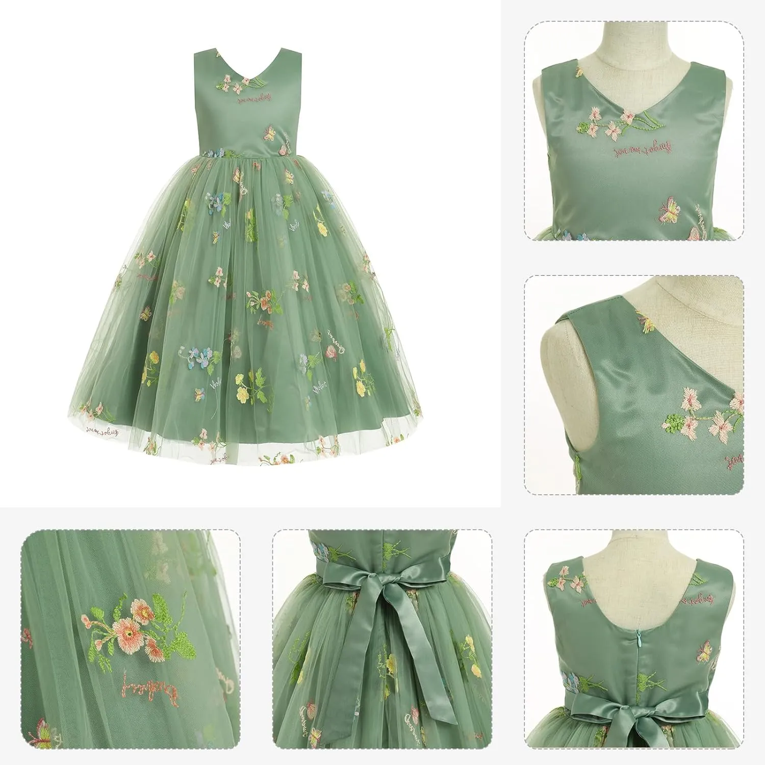 IBTOM CASTLE Flower Girls Tutu Dress Kids Embroidered Wedding Bridesmaid Dress Girl Pirncess Birthday Party Dress Ball Gown