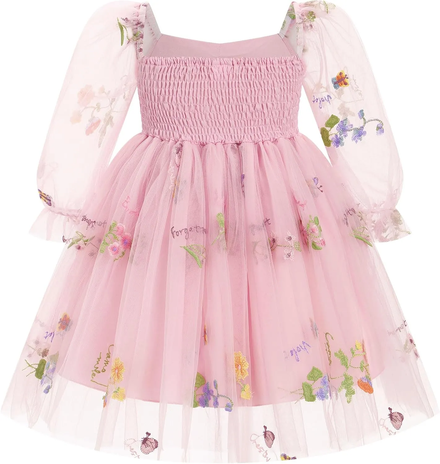 IMEKIS Toddler Girl Birthday Dress Floral Confetti Tulle Formal Wedding Party Long Sleeve Dress Cake Smash Photo Shoot