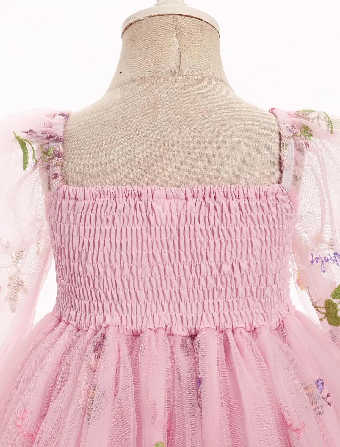 IMEKIS Toddler Girl Birthday Dress Floral Confetti Tulle Formal Wedding Party Long Sleeve Dress Cake Smash Photo Shoot