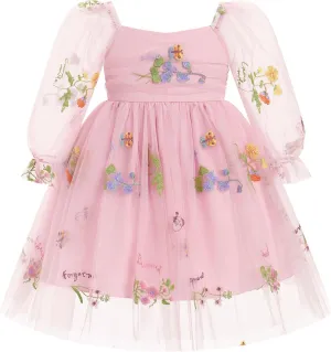 IMEKIS Toddler Girl Birthday Dress Floral Confetti Tulle Formal Wedding Party Long Sleeve Dress Cake Smash Photo Shoot