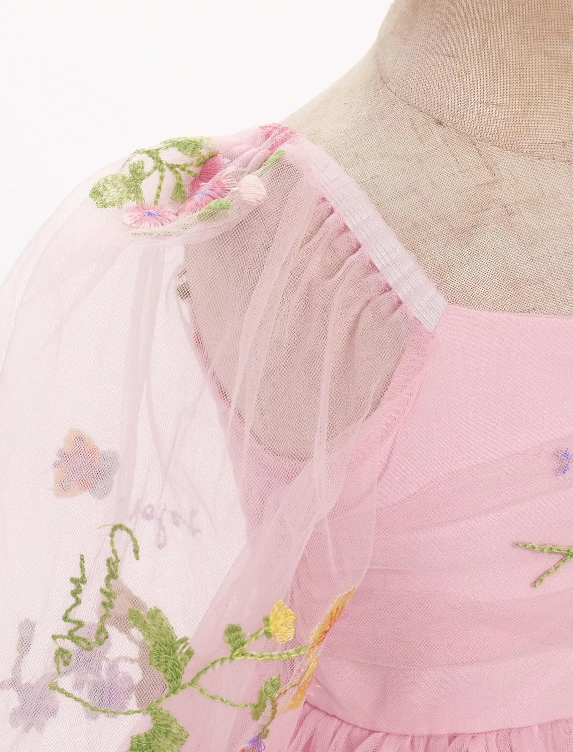 IMEKIS Toddler Girl Birthday Dress Floral Confetti Tulle Formal Wedding Party Long Sleeve Dress Cake Smash Photo Shoot