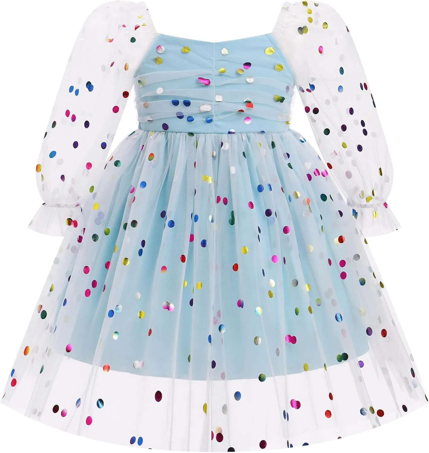 IMEKIS Toddler Girl Birthday Dress Floral Confetti Tulle Formal Wedding Party Long Sleeve Dress Cake Smash Photo Shoot