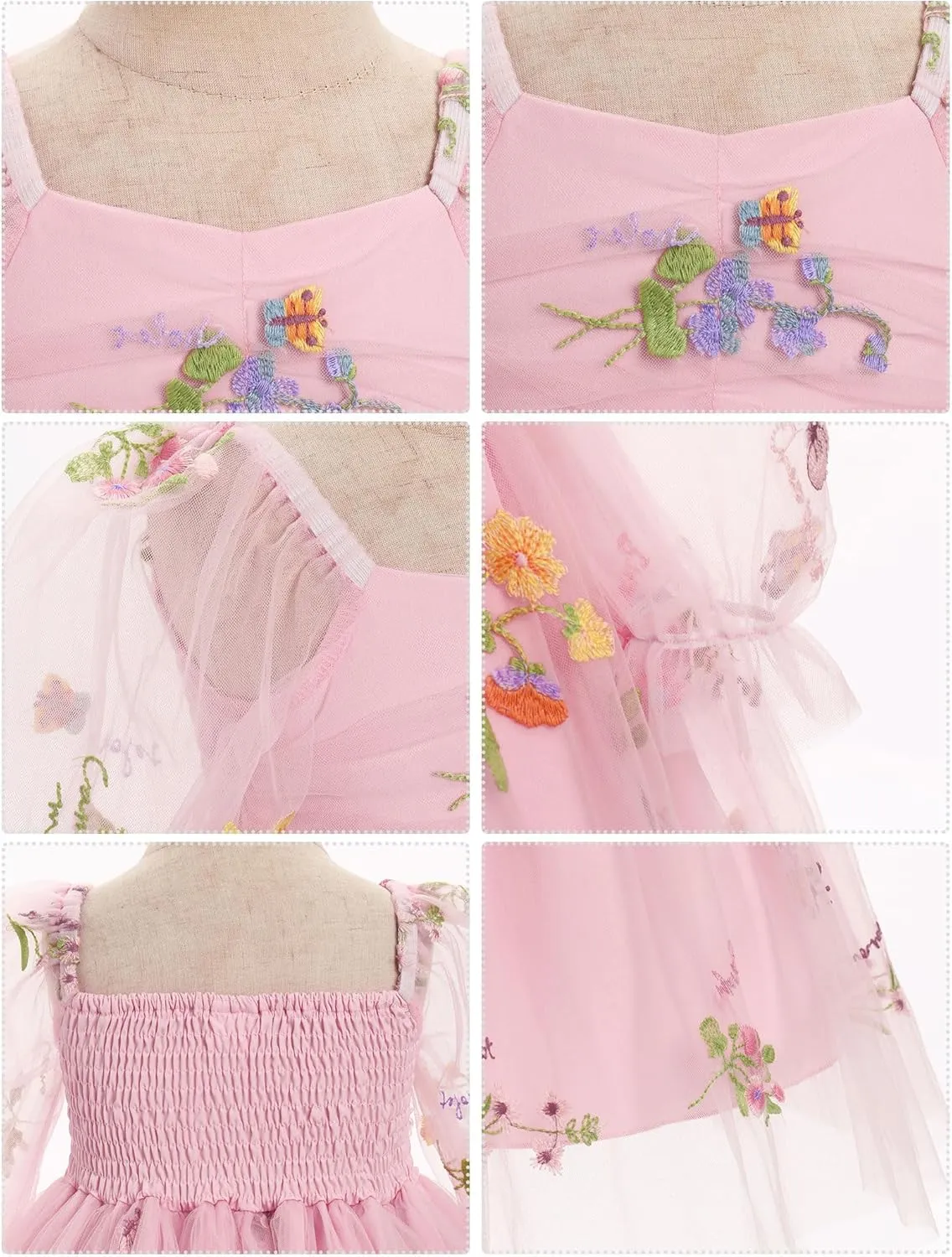 IMEKIS Toddler Girl Birthday Dress Floral Confetti Tulle Formal Wedding Party Long Sleeve Dress Cake Smash Photo Shoot