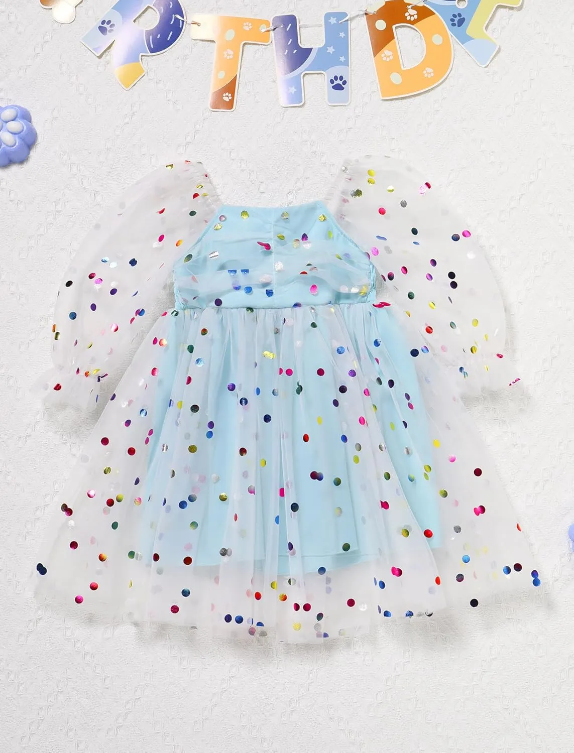 IMEKIS Toddler Girl Birthday Dress Floral Confetti Tulle Formal Wedding Party Long Sleeve Dress Cake Smash Photo Shoot