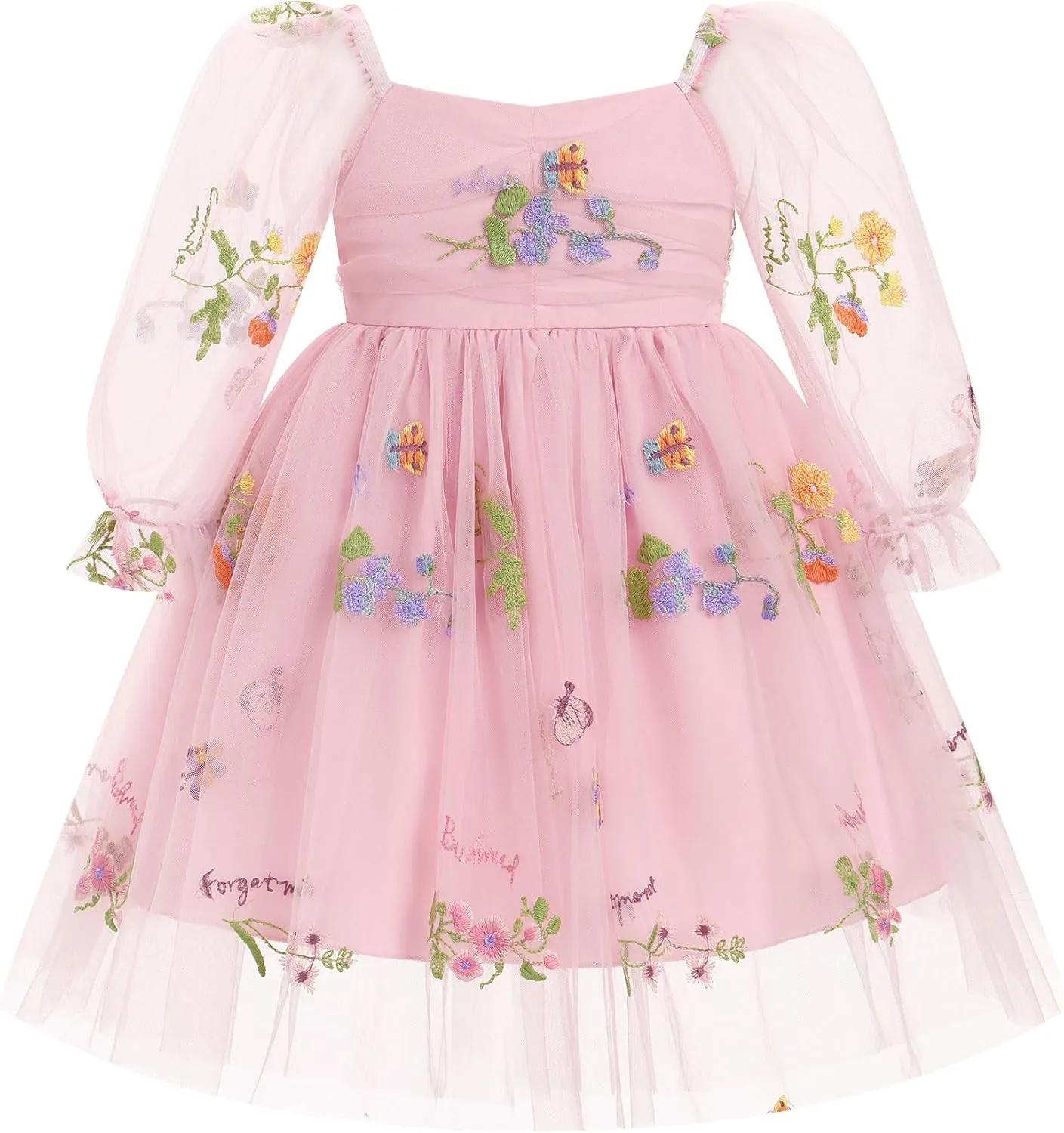 IMEKIS Toddler Girl Birthday Dress Floral Confetti Tulle Formal Wedding Party Long Sleeve Dress Cake Smash Photo Shoot