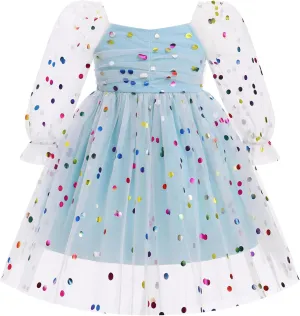 IMEKIS Toddler Girl Birthday Dress Floral Confetti Tulle Formal Wedding Party Long Sleeve Dress Cake Smash Photo Shoot
