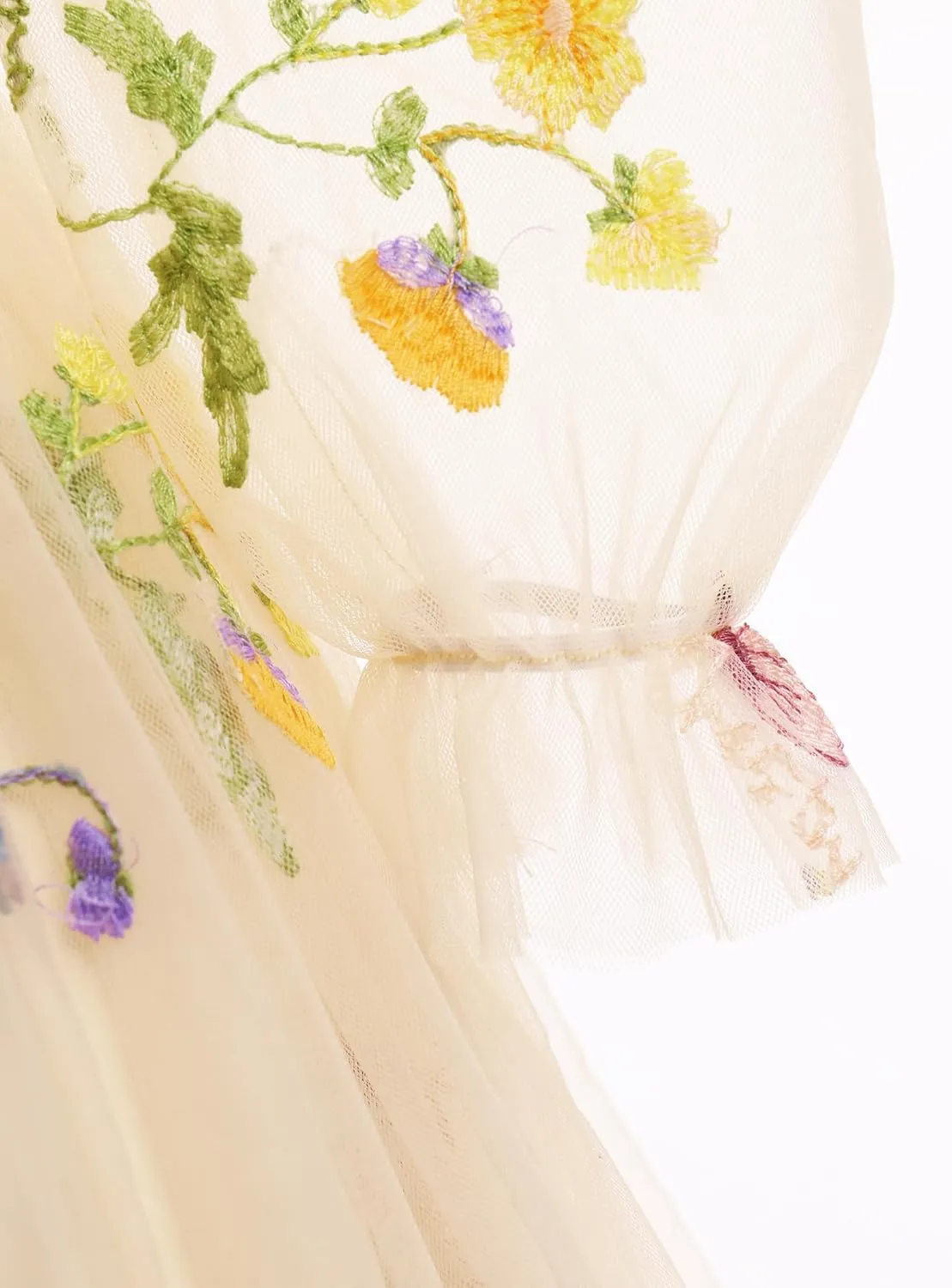 IMEKIS Toddler Girl Birthday Dress Floral Confetti Tulle Formal Wedding Party Long Sleeve Dress Cake Smash Photo Shoot