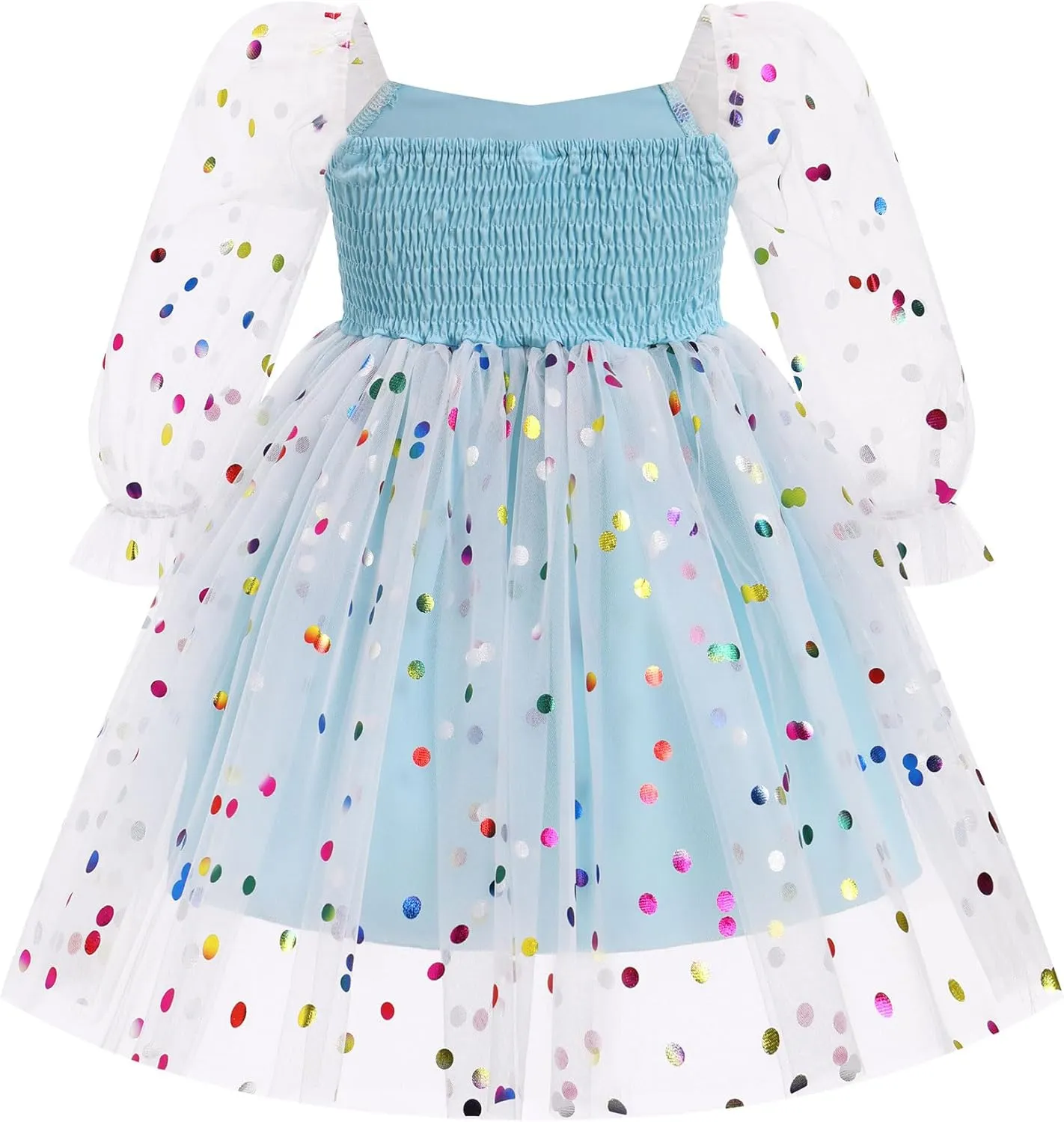 IMEKIS Toddler Girl Birthday Dress Floral Confetti Tulle Formal Wedding Party Long Sleeve Dress Cake Smash Photo Shoot