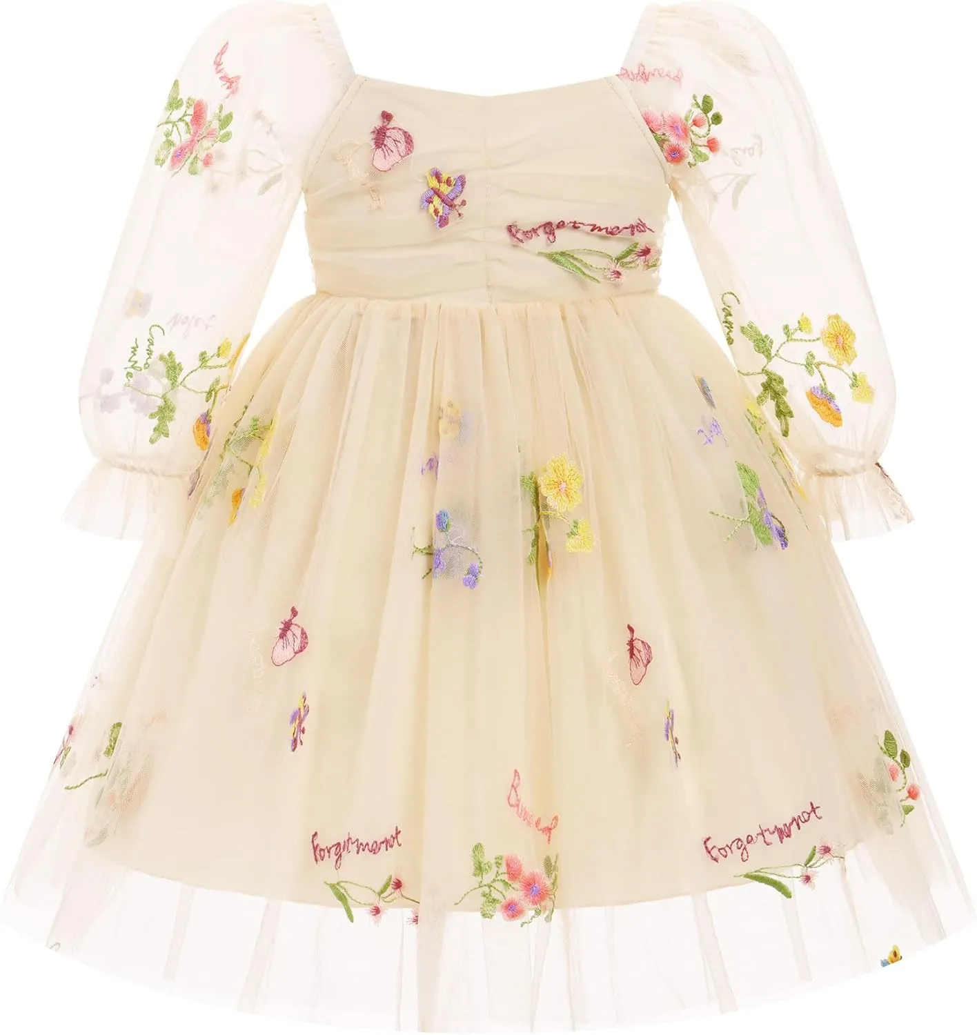 IMEKIS Toddler Girl Birthday Dress Floral Confetti Tulle Formal Wedding Party Long Sleeve Dress Cake Smash Photo Shoot