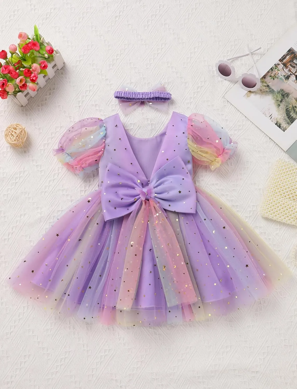 IMEKIS Toddler Girls Sparkle Butterfly Dress Mesh Sleeve Birthday Formal Wedding Pageant Party Tulle Tutu Dresses