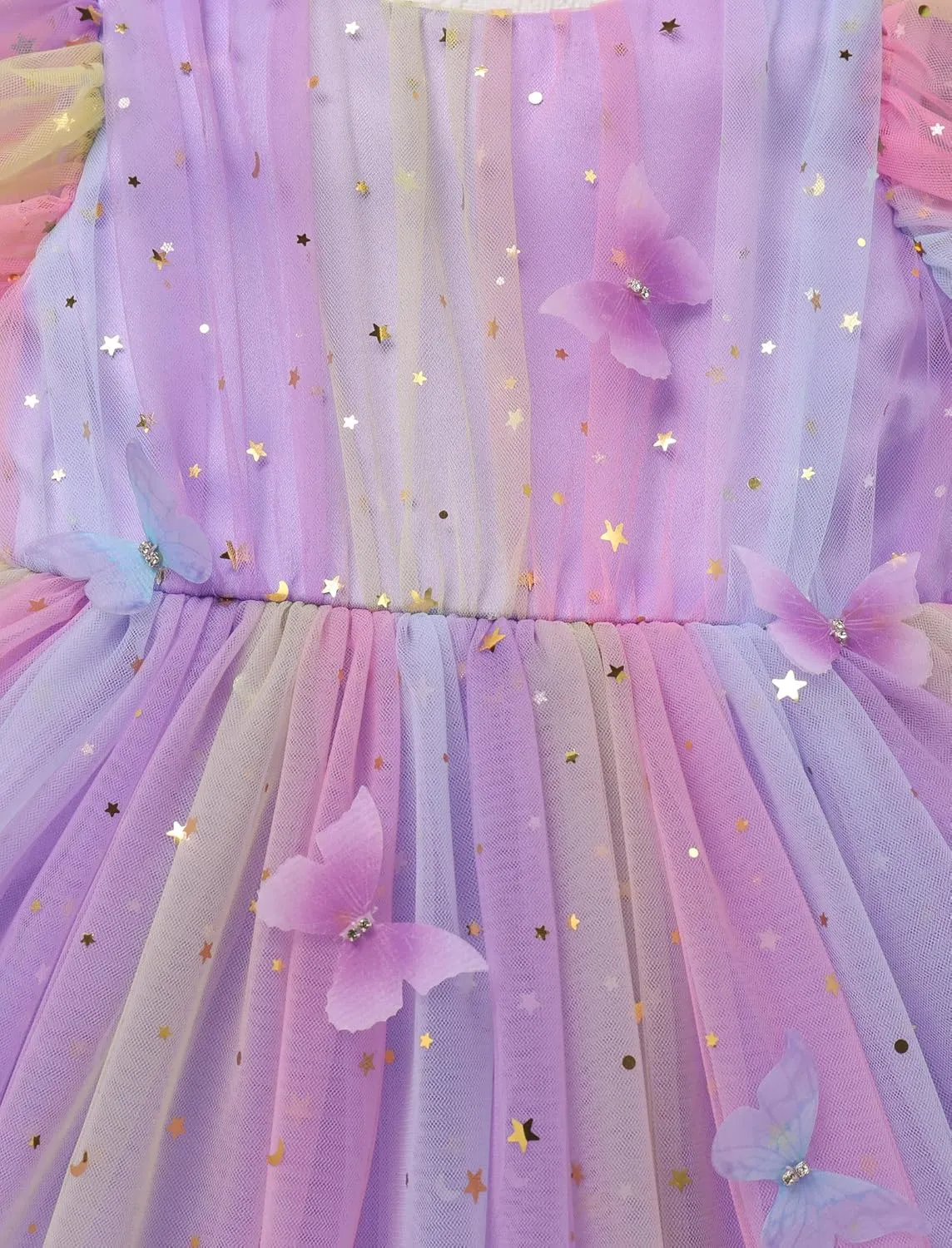 IMEKIS Toddler Girls Sparkle Butterfly Dress Mesh Sleeve Birthday Formal Wedding Pageant Party Tulle Tutu Dresses