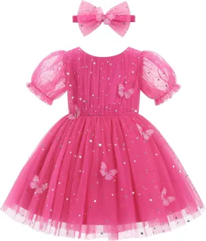 IMEKIS Toddler Girls Sparkle Butterfly Dress Mesh Sleeve Birthday Formal Wedding Pageant Party Tulle Tutu Dresses