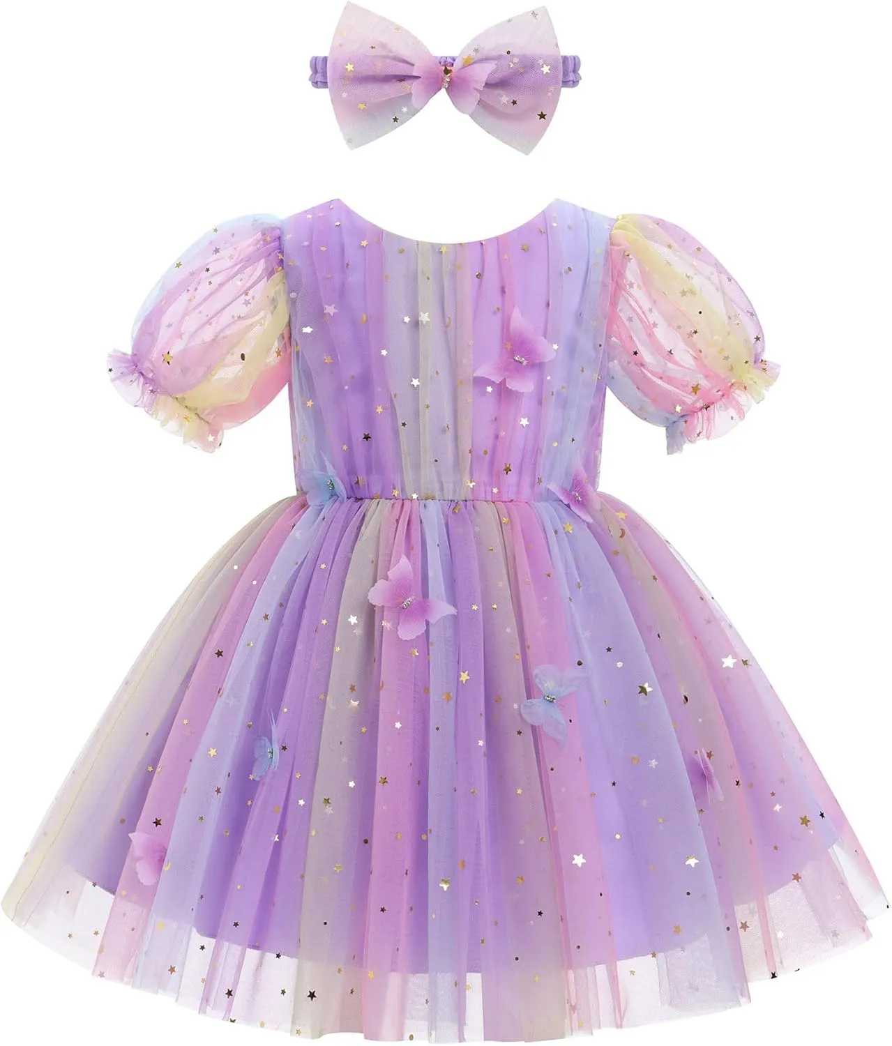 IMEKIS Toddler Girls Sparkle Butterfly Dress Mesh Sleeve Birthday Formal Wedding Pageant Party Tulle Tutu Dresses