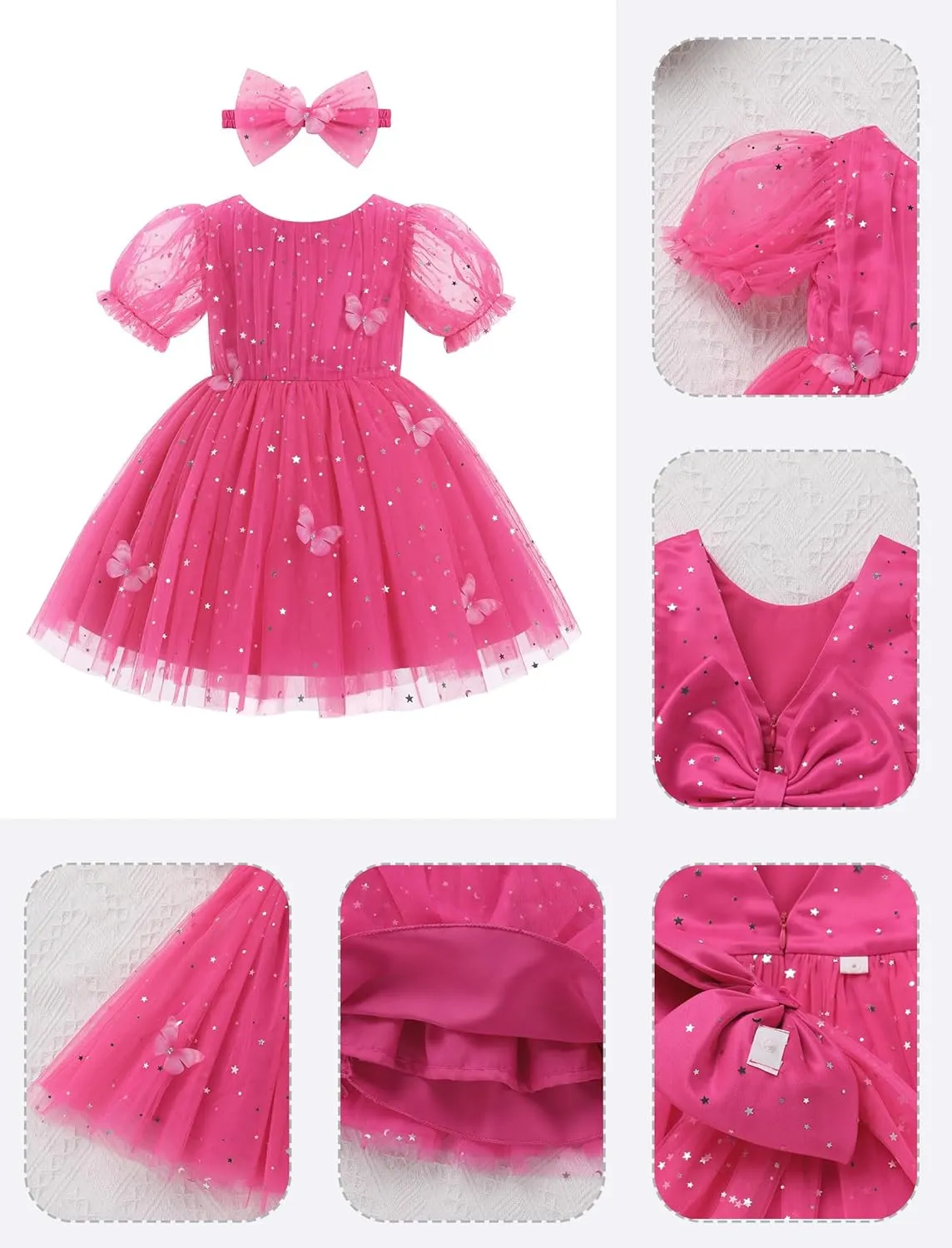 IMEKIS Toddler Girls Sparkle Butterfly Dress Mesh Sleeve Birthday Formal Wedding Pageant Party Tulle Tutu Dresses