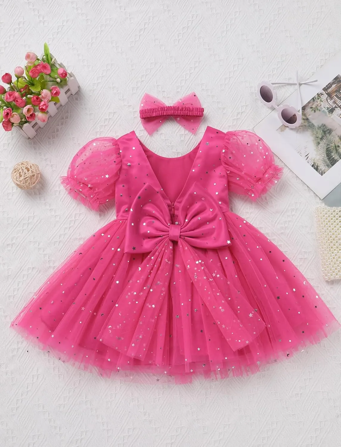 IMEKIS Toddler Girls Sparkle Butterfly Dress Mesh Sleeve Birthday Formal Wedding Pageant Party Tulle Tutu Dresses