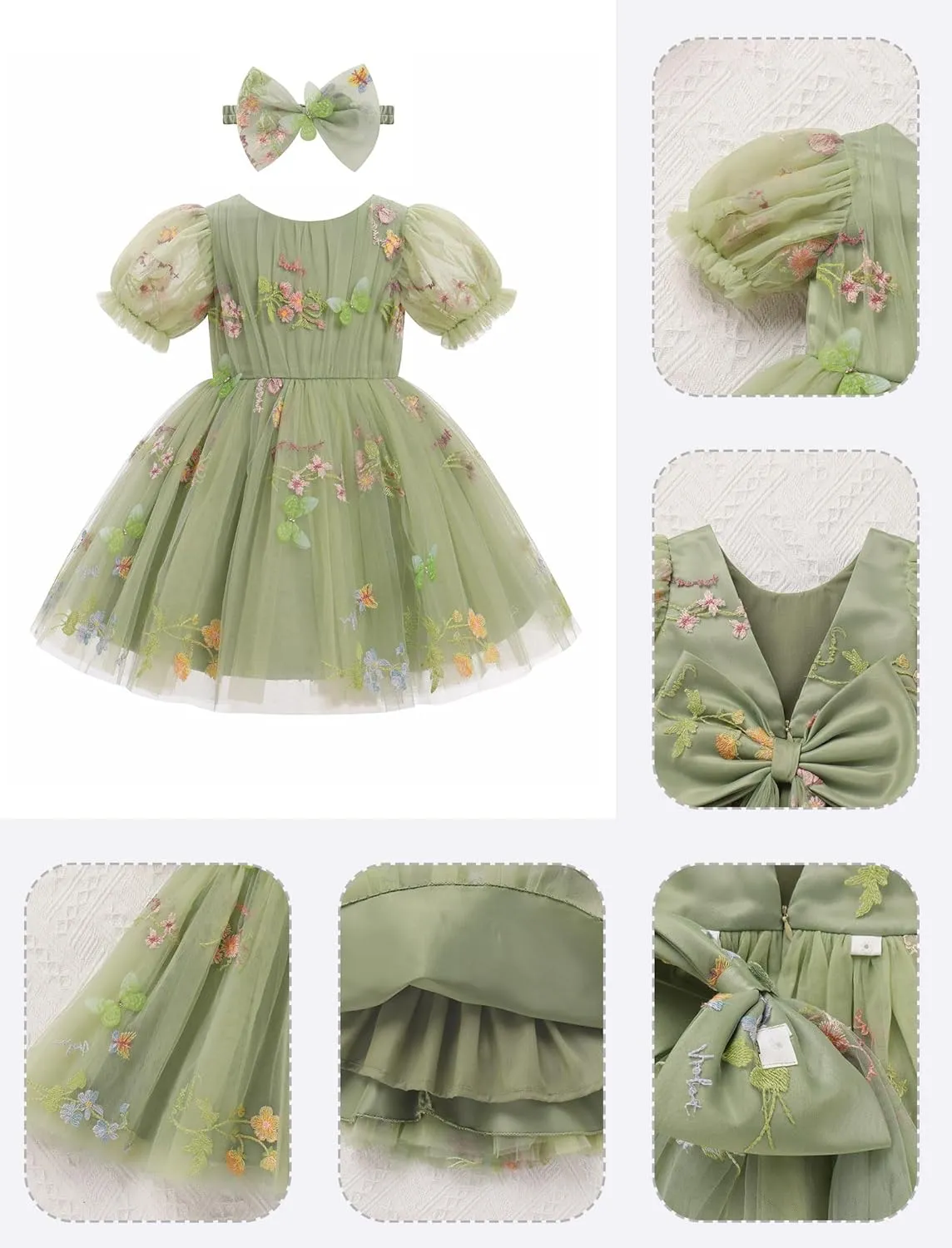 IMEKIS Toddler Girls Sparkle Butterfly Dress Mesh Sleeve Birthday Formal Wedding Pageant Party Tulle Tutu Dresses