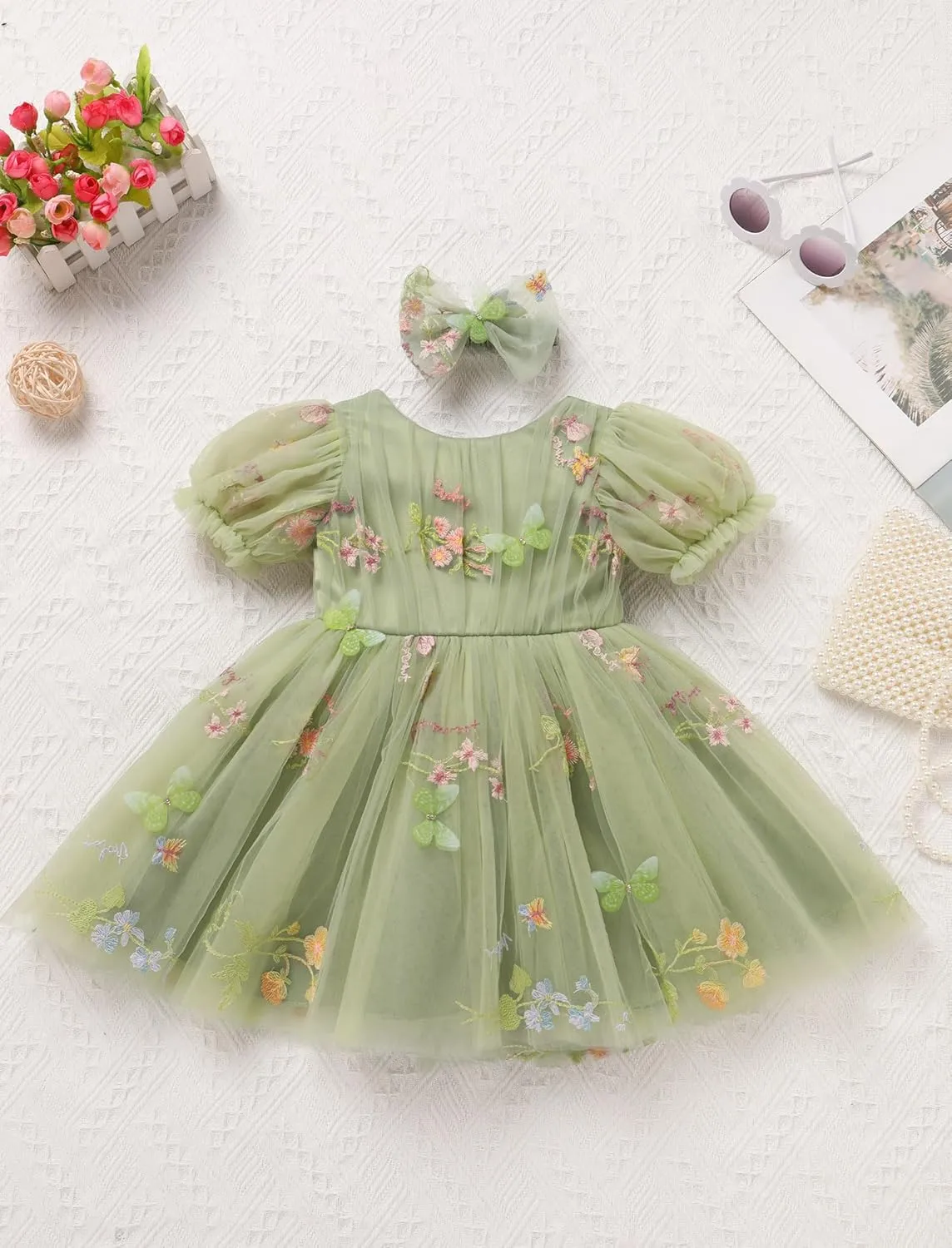 IMEKIS Toddler Girls Sparkle Butterfly Dress Mesh Sleeve Birthday Formal Wedding Pageant Party Tulle Tutu Dresses