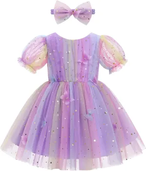 IMEKIS Toddler Girls Sparkle Butterfly Dress Mesh Sleeve Birthday Formal Wedding Pageant Party Tulle Tutu Dresses