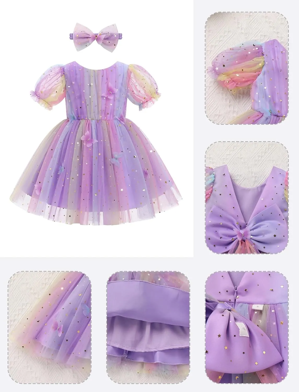 IMEKIS Toddler Girls Sparkle Butterfly Dress Mesh Sleeve Birthday Formal Wedding Pageant Party Tulle Tutu Dresses