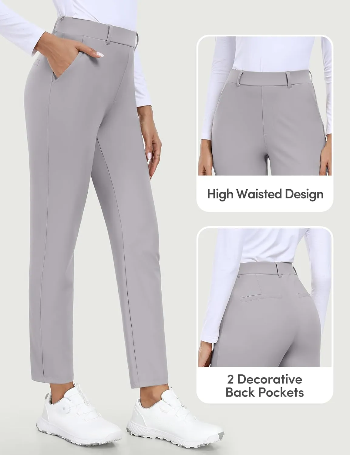IUGA Stretchy Work Pants for Women 7/8 Ankle Golf Pants Pull On Business Casual Travel Dress Pants with Pockets Petite