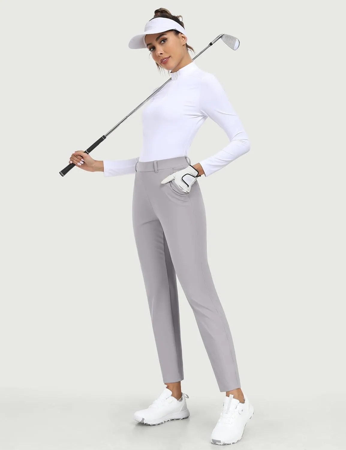 IUGA Stretchy Work Pants for Women 7/8 Ankle Golf Pants Pull On Business Casual Travel Dress Pants with Pockets Petite