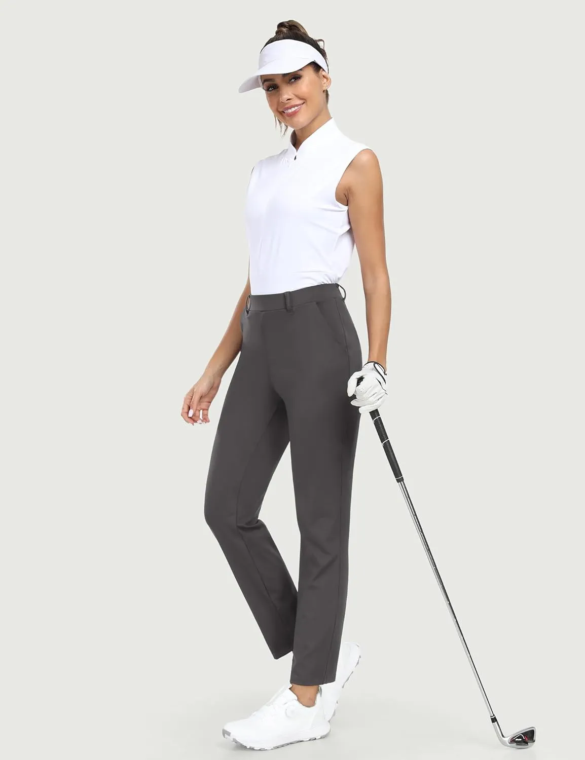 IUGA Stretchy Work Pants for Women 7/8 Ankle Golf Pants Pull On Business Casual Travel Dress Pants with Pockets Petite