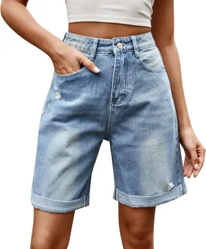 Jean Shorts for Women 2025 Summer Casual High Waisted Stretchy Denim Shorts Curvy Cutoff Jorts