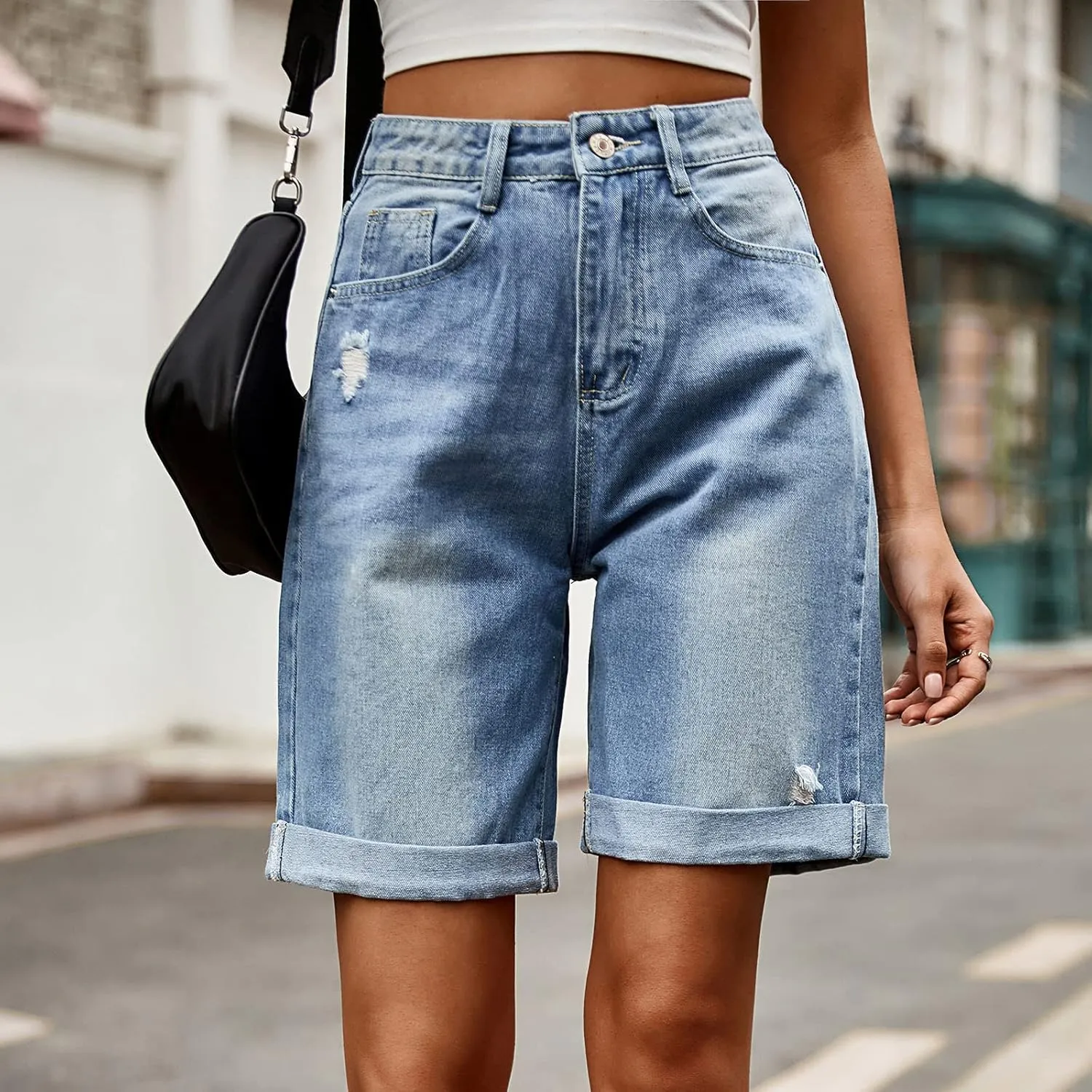 Jean Shorts for Women 2025 Summer Casual High Waisted Stretchy Denim Shorts Curvy Cutoff Jorts