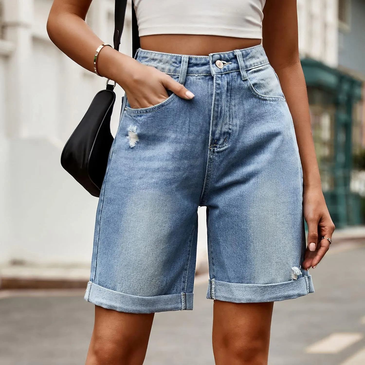 Jean Shorts for Women 2025 Summer Casual High Waisted Stretchy Denim Shorts Curvy Cutoff Jorts