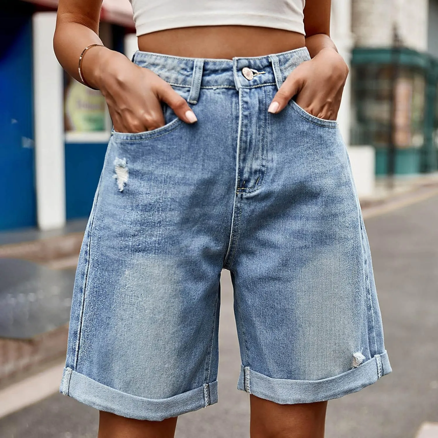 Jean Shorts for Women 2025 Summer Casual High Waisted Stretchy Denim Shorts Curvy Cutoff Jorts