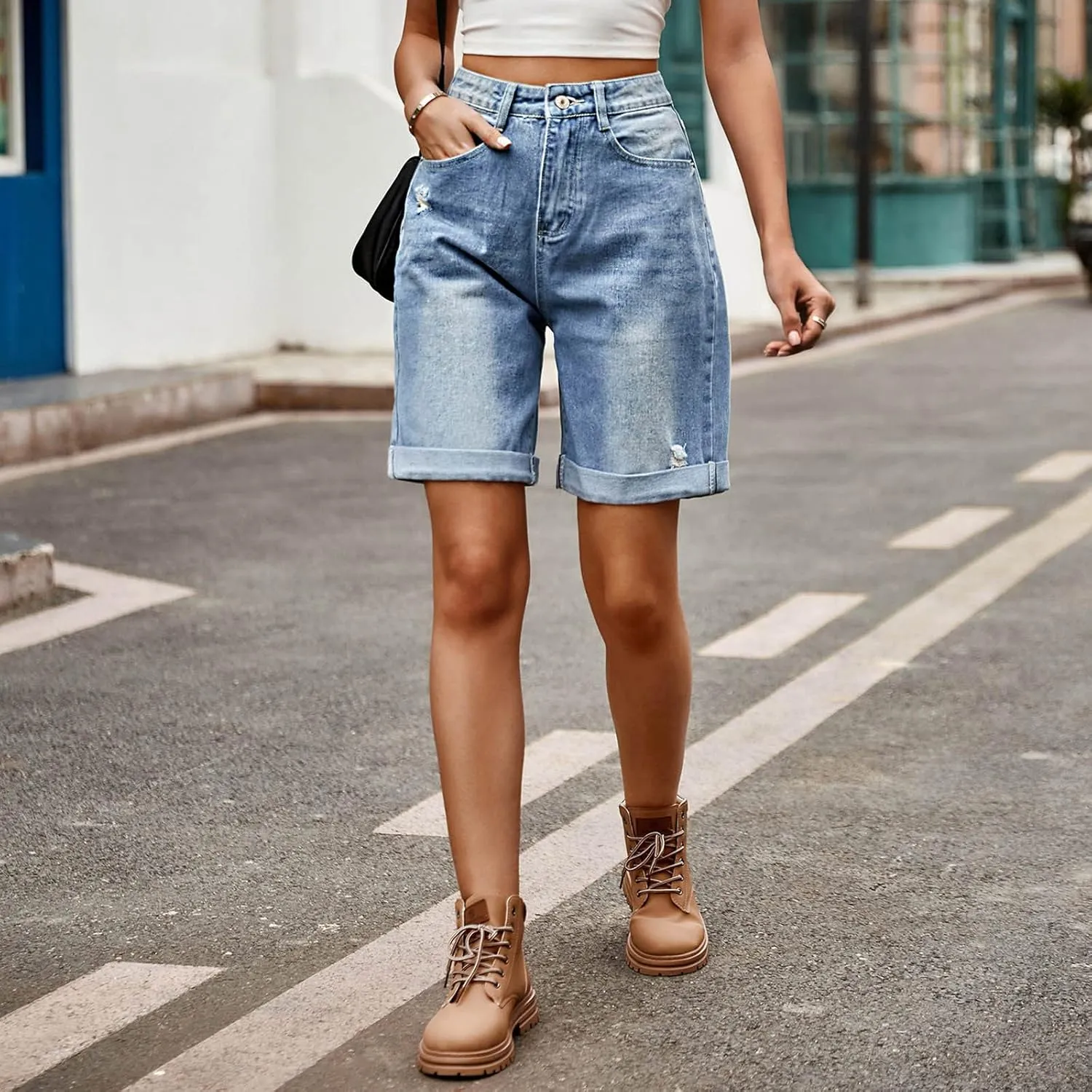 Jean Shorts for Women 2025 Summer Casual High Waisted Stretchy Denim Shorts Curvy Cutoff Jorts