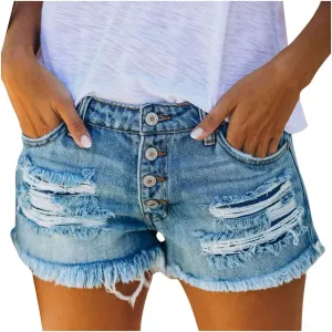 Jean Shorts for Women Casual Summer Frayed Denim Shorts High Waisted Distressed Ripped Jean Shorts Trendy Cut Off Shorts