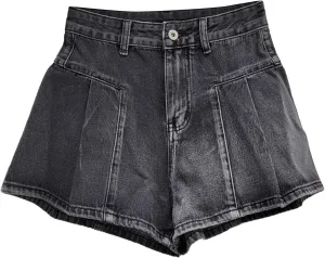 Jean Shorts for Women High Waisted Pleated Denim Shorts Flare Wide Leg Summer Short Jeans Comfy Jorts with Pockets