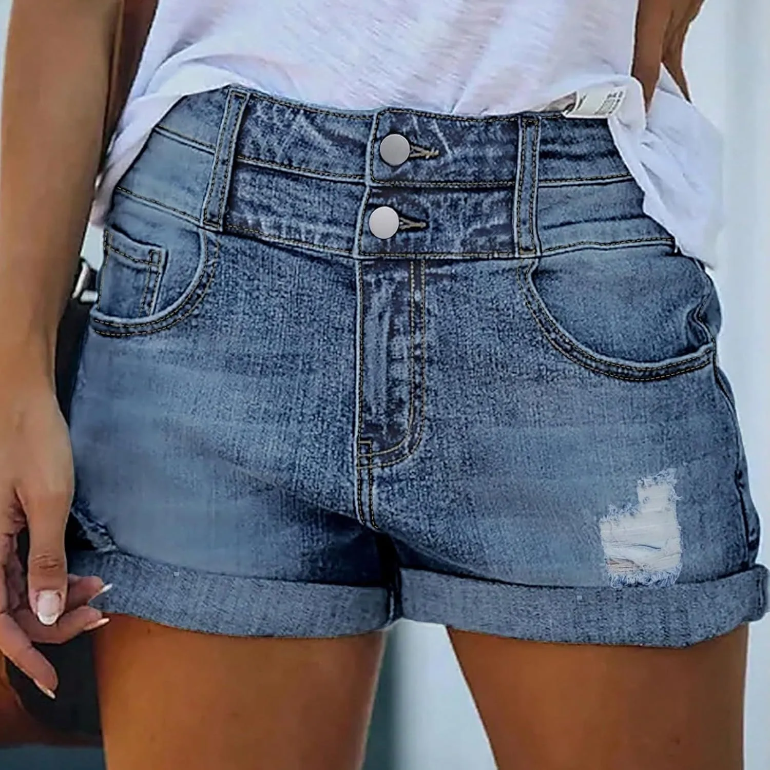Jean Shorts Womens High Waisted Stretchy Boyfriend Hot Denim Shorts Boyfriend Distressed Ripped Cuffed Jorts Pockets