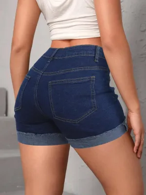 Jean Shorts Womens High Waisted Stretchy Slim Fit Distressed Denim Shorts