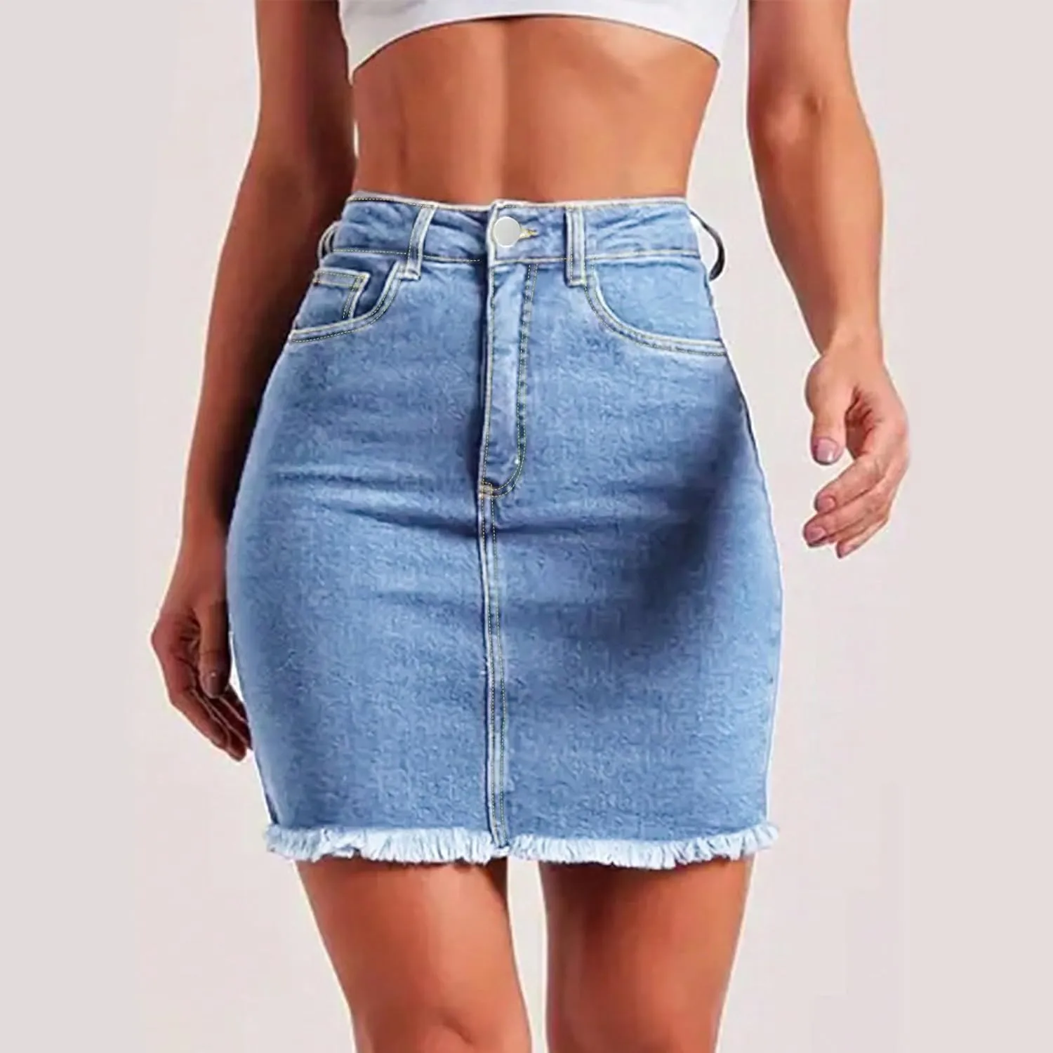 Jean Skirts for Women Denim Mini Skirt Y2k High Waisted Slim Fit Frayed Cowgirl Country Concert Outfits with Pockets
