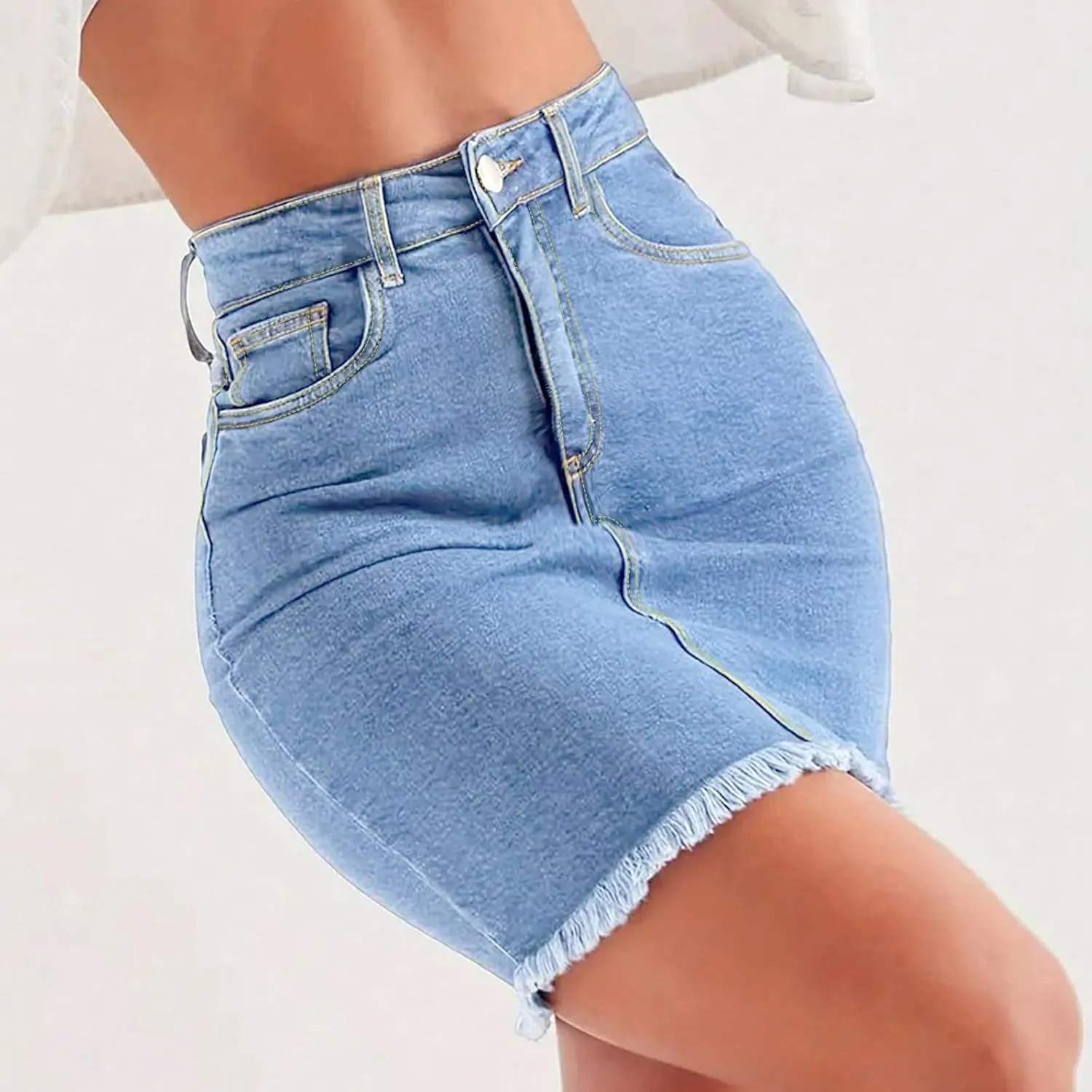Jean Skirts for Women Denim Mini Skirt Y2k High Waisted Slim Fit Frayed Cowgirl Country Concert Outfits with Pockets
