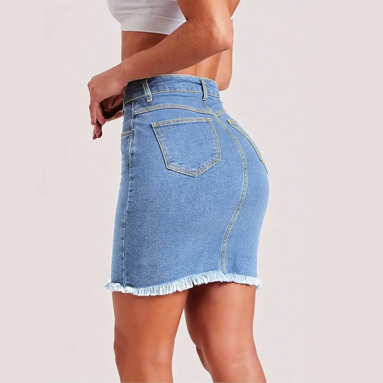Jean Skirts for Women Denim Mini Skirt Y2k High Waisted Slim Fit Frayed Cowgirl Country Concert Outfits with Pockets