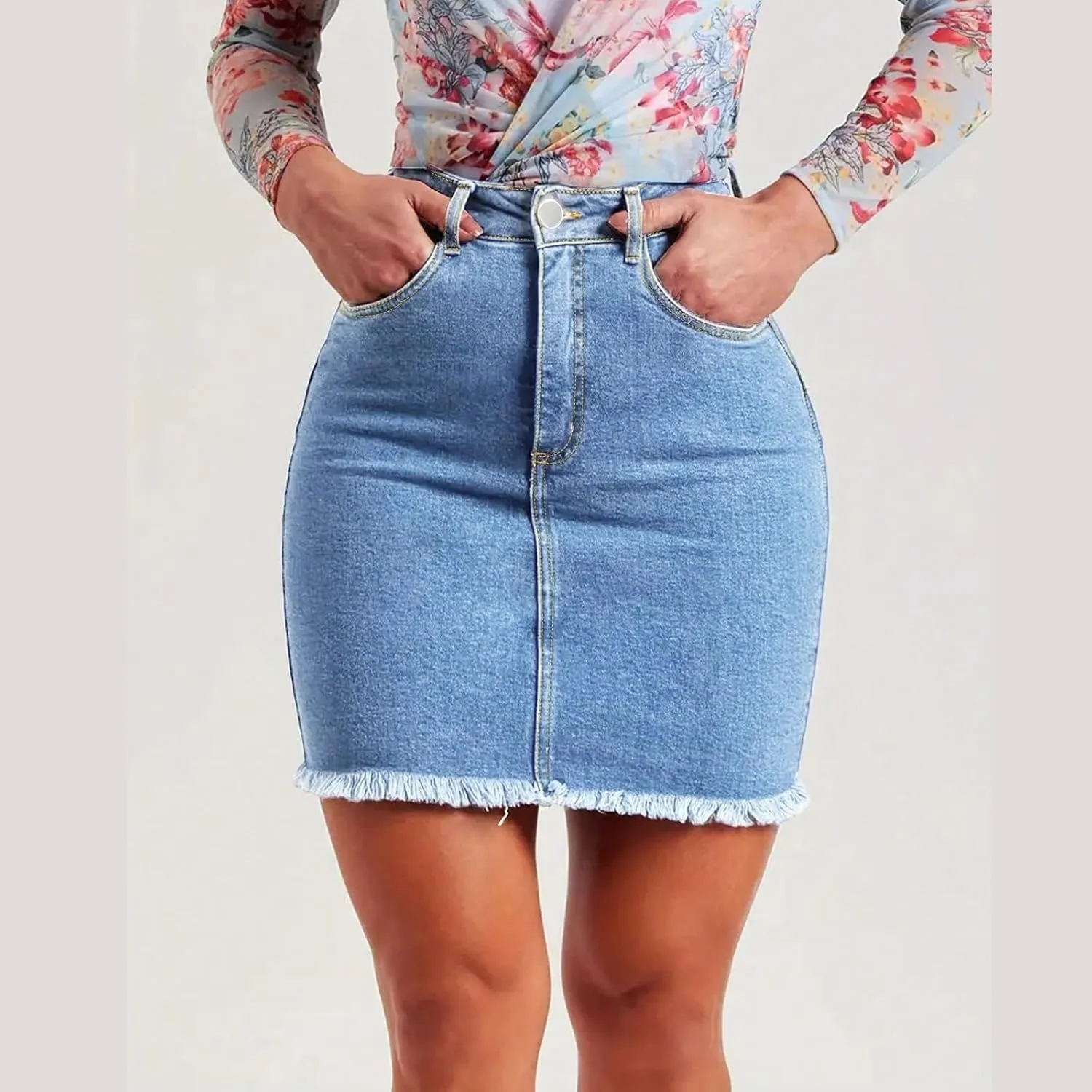 Jean Skirts for Women Denim Mini Skirt Y2k High Waisted Slim Fit Frayed Cowgirl Country Concert Outfits with Pockets