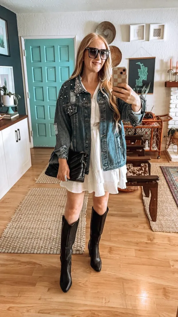 Kedera Jean Jacket Women Pearl Studded Oversized Distressed Denim Jackets Long Sleeves Lapel Denim Coats