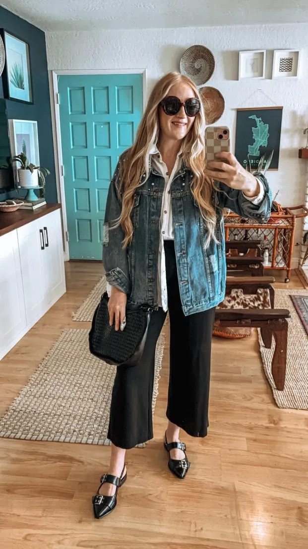 Kedera Jean Jacket Women Pearl Studded Oversized Distressed Denim Jackets Long Sleeves Lapel Denim Coats